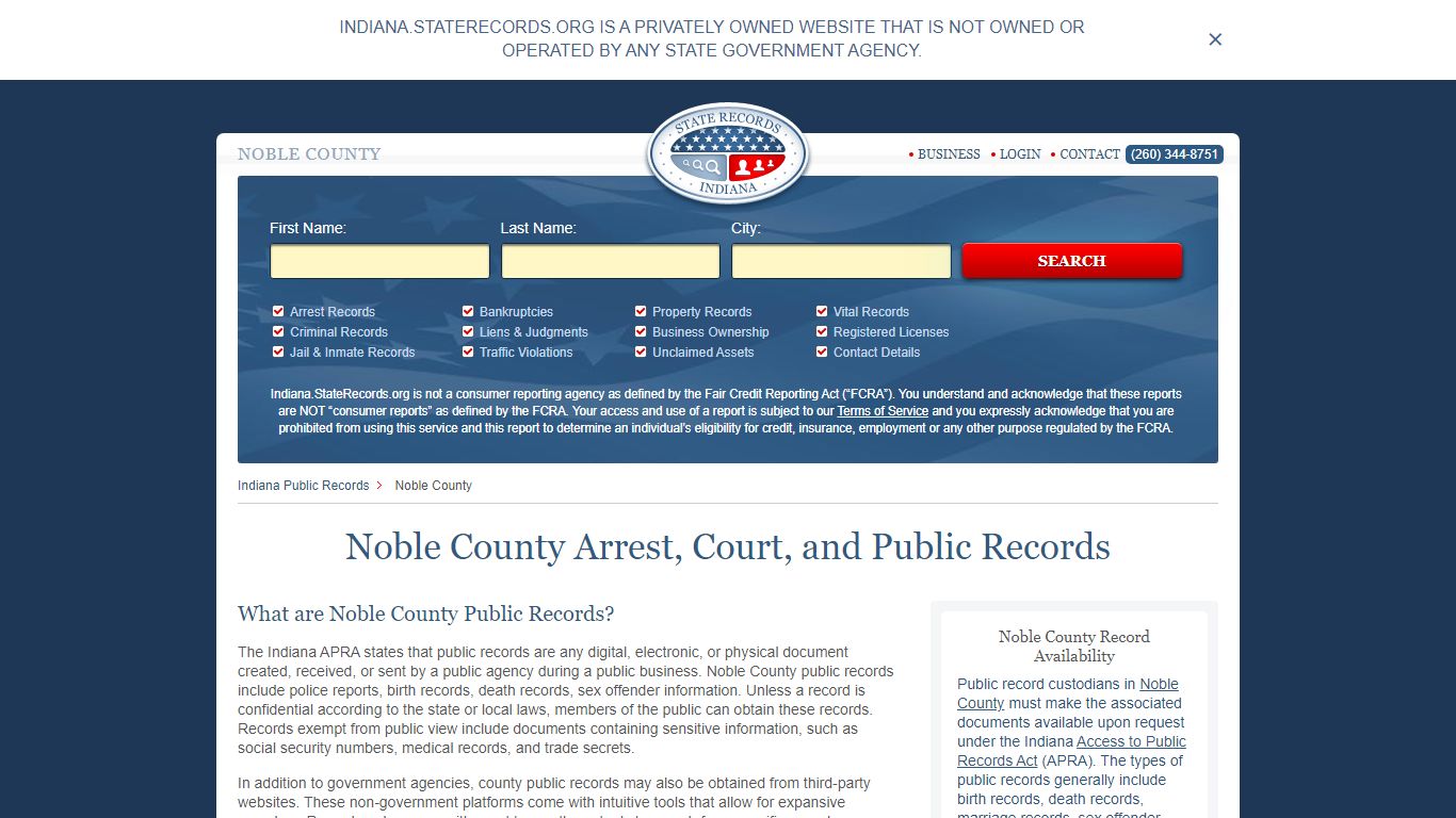 Noble Indiana State Records | StateRecords.org