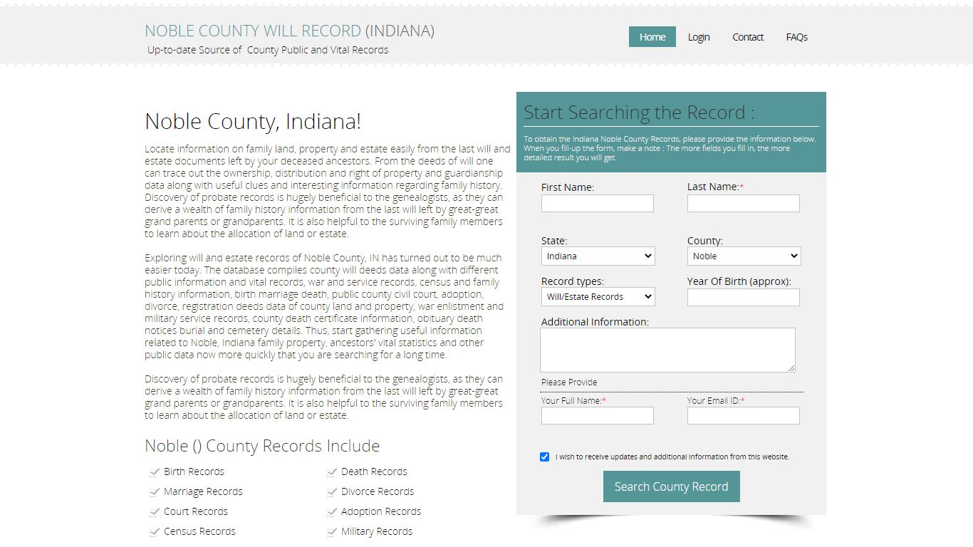 Noble County, Indiana Public Will & Estate Records Index